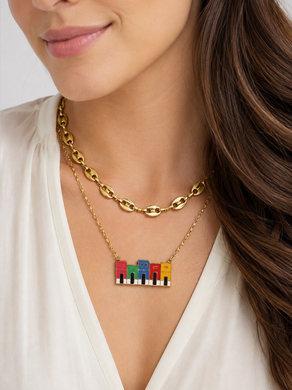 Beautiful Colorful House Pendant Necklace steel 316L